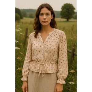 Outerknown “Poet” Blouse in Salt Mariquita (Floral + Ladybug Print) – Size Small